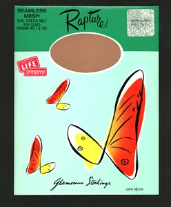 Medias de liga glamurosas Rapture malla nailon 9 1/2 South Pacific beige 1966 - Imagen 1 de 2
