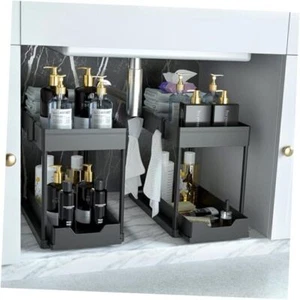 Under Sink Organizer 2 Pack, Bathroom Cabinet Organizer, 2 Tier Sliding Black - Picture 1 of 7