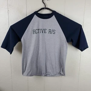 Active Shirt Mens Extra Large Gray Blue Crew Neck 3/4 Sleeve Raglan Graphic - Picture 1 of 16
