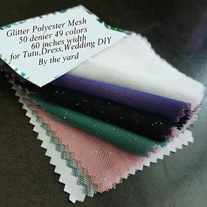Glitter Stretch Mesh for Girls Tulle Net Fabric Tutu Wedding Dress Bridal Dance - Picture 1 of 98