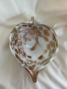 Vintage MURANO Italian Art Glass White Bowl Copper Gold Glitter Italy 7”x 10” - Picture 1 of 6