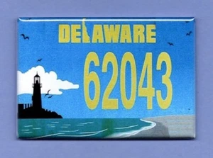 DELAWARE LICENSE PLATE *2X3 FRIDGE MAGNET* US STATE VEHICLE SIGN TAG LIGHTHOUSE - Picture 1 of 2