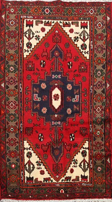 RED/ BROWN Tribal Hamedan Geometric Area Rug Hand-knotted Oriental 3'x5' Carpet - Image 1 of 4
