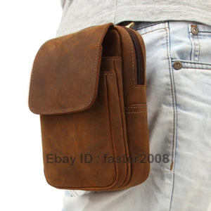 Crazy Horse Leder Herren Design kleine Gürteltasche Haken Bauchtasche Gürteltasche Vintage - Bild 1 von 16