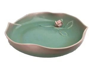 Vtg 50s Calif Pottery Haldeman Green Pink Rose 259 MCM Flower Bowl Art Deco Dish - Picture 1 of 14