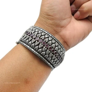 Round July Birth Natural Ruby 925 Sterling Silver Ethnic Daughter Bangle Jewelry - Picture 1 of 9