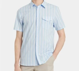 $175 Calvin Klein Mens Blue White Stripe Short Sleeve Cotton Stretch CK Shirt XL - Picture 1 of 2