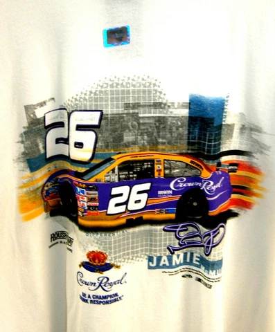VINTAGE CHECKERED FLAG #26 CROWN ROYAL NASCAR TEE SHIRT JAMIE MCMURRAY LARGE NWT Cover