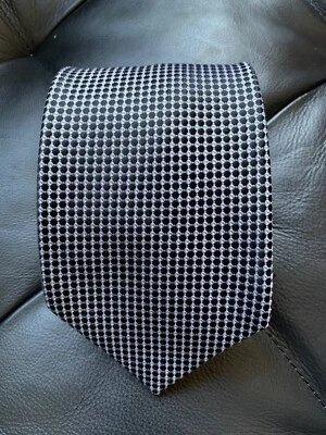Geoffrey Beene Silk Tie Silver/Gray/Black Geometric Pattern  3.75"x58" - Image 1 of 4