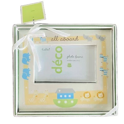 Cudlie Decor Noah's Ark Baby Boy Girl 3x5 Picture Frame Yellow Blue Green - Image 1 of 3