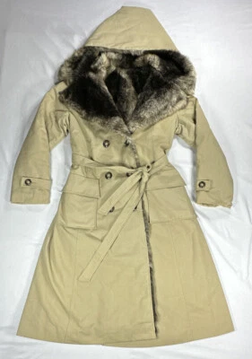 Abrigo largo vintage Sears JR Bazaar para mujer talla 13 con cinturón forrado de piel sintética años 70 Foto 1 de 4