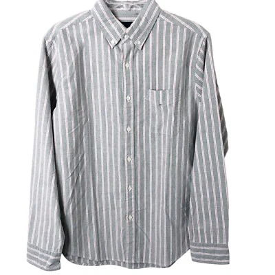 Camisa de manga larga American Eagle gris a rayas con botones talla mediana nueva con etiquetas para hombre Foto 1 de 4