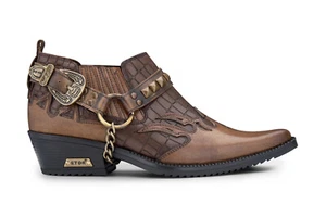 Herren Leder Cowboy Schuhe Hellbraun Kroko Kubanisch Biker Nieten Punk Winklepickers Western - Bild 1 von 6