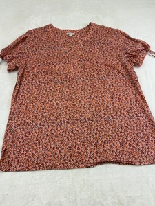 Talbots Shirt Damen Large Orange Blau Blumenmuster Kurzarm Baumwolle Oberteil - Bild 1 von 11