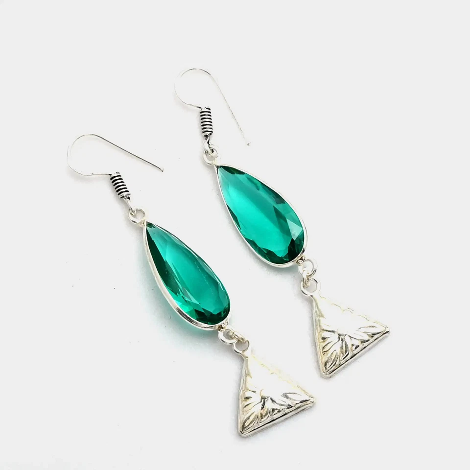 Brincos pendurados femininos de pedra preciosa apatita feitos à mão gota 1,8" AE-12319 - Imagem 1 de 1