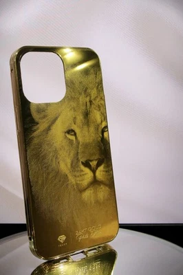 FUNDA MAGNÉTICA METAL IPhone edición foto león oro 24k personalizada VIP Foto 1 de 3