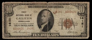 CHARTER #14181 1929 $10 FIRST NB AT GALLITZIN PA - Picture 1 of 3