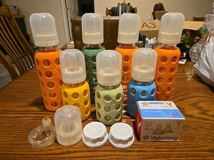 Lifefactory France Glass Baby Bottle Bottles LOT 7 4oz & 9oz with Nipples - Picture 1 of 8