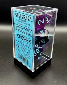 Juego de 7 troqueles Chessex 22557 Nebulosa Nocturna/Turquesa Mega-Édrica Luminaria GITD - Imagen 1 de 5