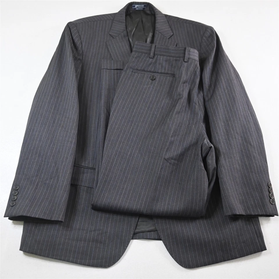 American Living 44R 34 x 30 серый в полоску 100% шерсти Мужская куртка брюки костюм - Изображение 1 из 4