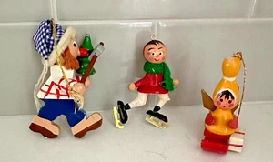 3 Vintage Wooden Christmas Ornaments Handpainted Wood - Picture 1 of 7