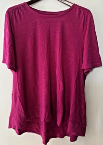 Camiseta 100% Lino Chico's Rosa Frambuesa Top Niveles Talla 3 Alta-Bajo Corta Slv Usada en Excelente Condición - Imagen 1 de 7
