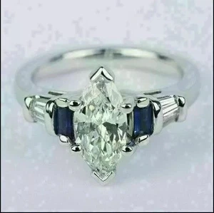 2Ct Marquise Cut Simulated Diamond Engagement Women's Ring 14K White Gold Plated - Picture 1 of 8