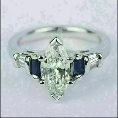 2Ct Marquise Cut Simulated Diamond Engagement Women's Ring 14K White Gold Plated - Image 1 of 4