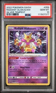 Pokémon Silver Tempest #059 Radiant Alakazam 2022 PSA 10 cartas gema como nueva envío gratuito - Imagen 1 de 2