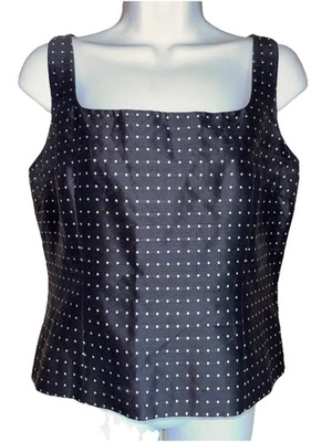 Vintage Carlisle Cami Top Navy Blue Polka Dot 100% Silk Tank Size 8 Side Zip - Image 1 of 4
