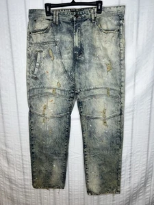 AKOO Jeans Men 40x32 Blue Distressed No Rivals Streetwear Denim Made By Artisans - Picture 1 of 9