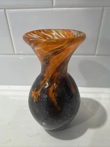 Hand Blown Studio Art Glass Orange And Purple Swirled Vase - Picture 1 of 7