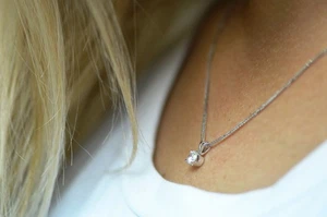 Diamond Solitaire Pendant Round Cut Real G/SI2 Treated 14K White Gold 1/2 Carat - Picture 1 of 3