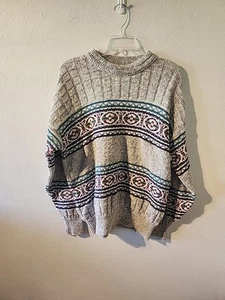 Vintage Sweater XL "417" Chunky Van Heusen Knit Geometric Aztec Nordic Coogi  - Picture 1 of 5
