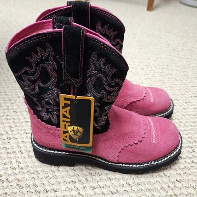 ARIAT Women's FATBABY Pink Suede/Black Round Toe Western Boots (Size 8.5) - Image 1 of 4