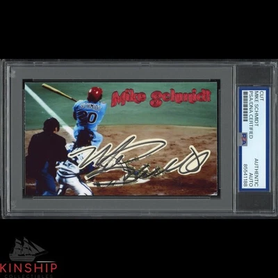 Mike Schmidt signed Cut 3x5 Custom Card PSA DNA Slab Phillies HOF Auto C5066 - Image 1 of 2