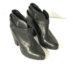 Rag Bone Harrow Black Leather Ankle Boots Booties Womens Size 38 US 8 - Picture 1 of 15
