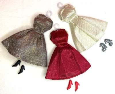 Eledoll Holiday Christmas Gold Silver Red 3 Dress Set for 11.5” Fashion Doll