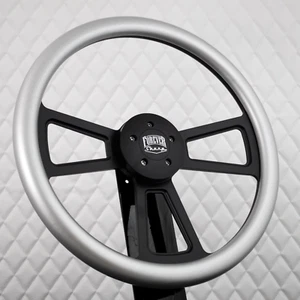 (T03) 18" Black Steering Wheel Big Rig Silver Vinyl Kenworth & Peterbilt 2014+ - Picture 1 of 13