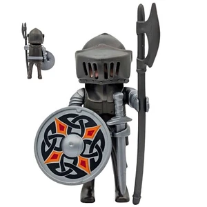 Playmobil figura caballero gris oScuro armadura escudo hacha medieval - Imagen 1 de 1