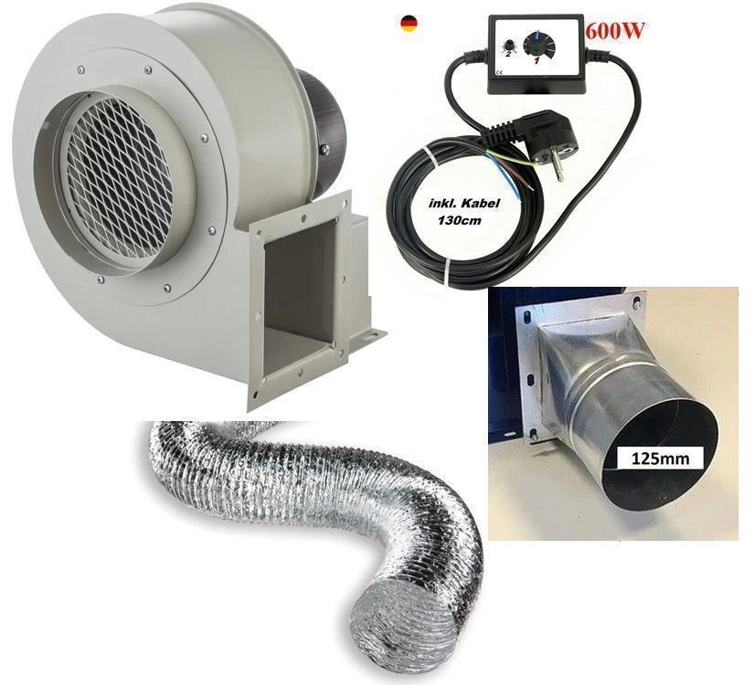 BNG Radialventilator REGLER + FLANSCH + FLEXROHR Luftabsaugung Zentrifugal Gebläse