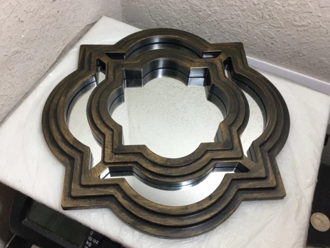 Small Octagon Black Plastic Framed Mirror-Black Frame Heavy Gold Wash-EUC Cover