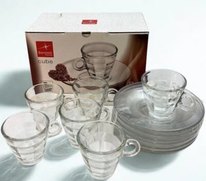 NEW in Box Bormioli Rocco CUBE Espresso cup Saucer Shot Glass Made Italy 12 pcs - Picture 1 of 14