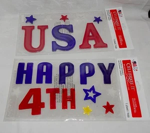 Gel Clings 4th Of July Celebrate It 2ea Reusable Washable Happy 4th & USA 45H - Picture 1 of 3