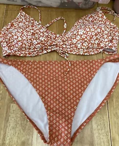 Damen XL 16-18 Bikini-Set Schwimmen 2-teilig Kona Sol Rost Blumenmuster Neckholder Top & Hipster - Bild 1 von 11