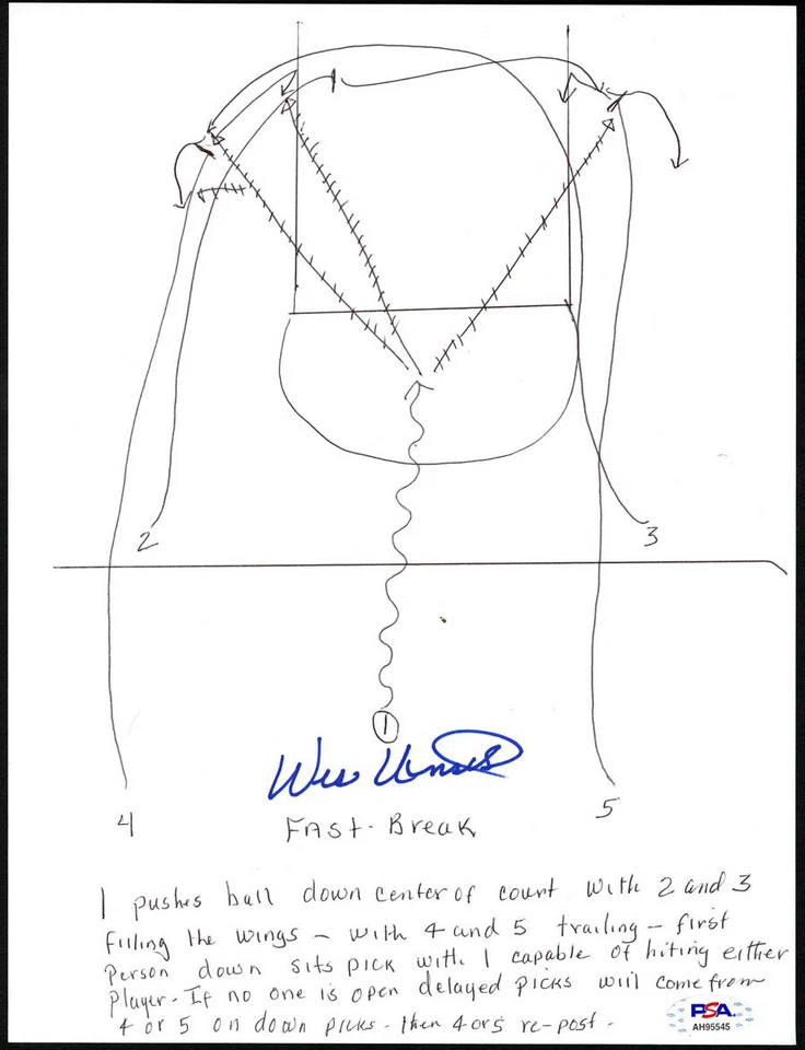 Wes Unseld SIGNED HAND DRAWN PLAY Washington Bullets HOF PSA/DNA AUTOGRAPHED - Image 1 of 1