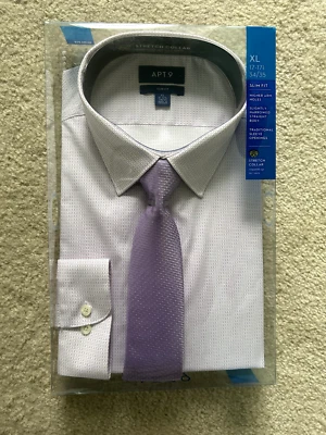NEW IN GIFT BOX: Men's Apt 9 Slim Fit Dress Shirt & Tie Set Size: XL-34/35 - Image 1 of 2