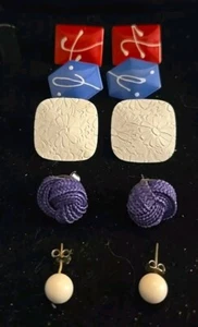 Lote De 5 Pares De Pendientes Perforados De Colección Esmalte Sobre Metal Mod Retro Años 80/90  - Imagen 1 de 6