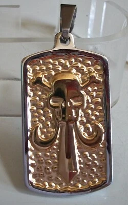 Dije de calavera informal estilo etiqueta de perro plateado y dorado de acero inoxidable para hombre Foto 1 de 4