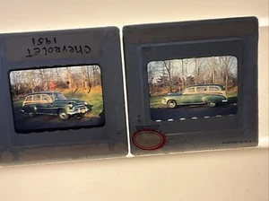 1951 2 ORIGINAL GLASS 35mm slide 1951 Chevrolet Styleline Deluxe Woodie Wagon - Picture 1 of 5